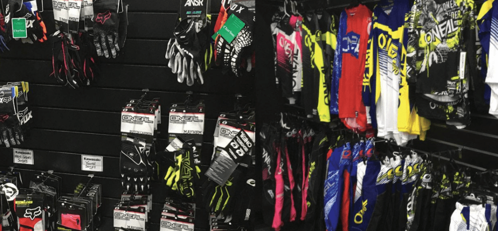 Gloves and dirt bike apparel